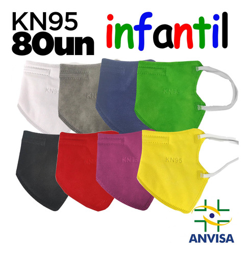 Máscara Infantil Pff2 / N95 / Kn95 Coloridas - 80 Unidades