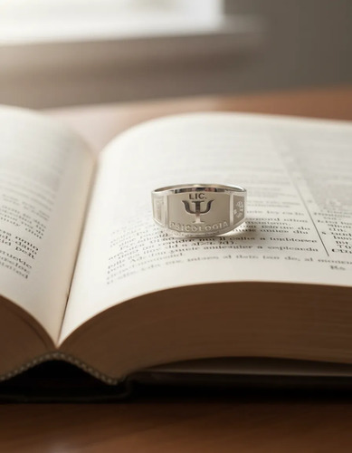 1 Anillo Psicología Graduación De Plata Con Estuche Birrete