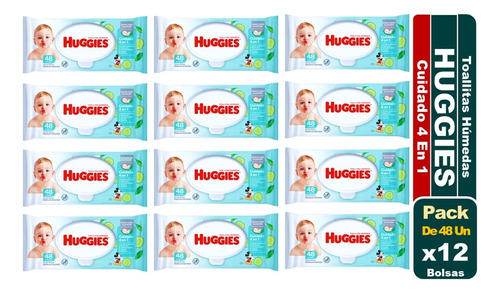 Toallitas Húmedas Huggies Cuidado 4 En1 48 Un C/u Pack X12