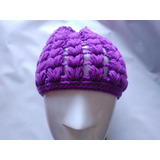 Gorro Boina Puff Para Adulto  - Tejido A Mano - Violeta