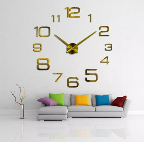 Reloj De Pared 3d Tamaño 100 X 100 Cm Color Dorado 