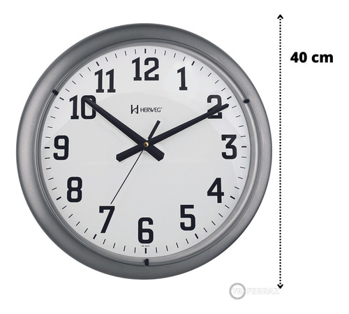 Relógio De Parede 40 Cm Quartz Herweg 660129-070 Prata Metal Cor Do Fundo Branco
