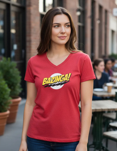Baby Look Bazinga! The Big Bang Theory Vermelha Manga Curta