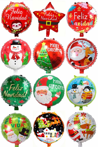 Pack 50 Globos Metálicos Navidad 45 Cm Surtidos Con Varillas