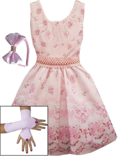 Vestido Infantil Floral Moda Evangélica Lindo Luva E Tiara