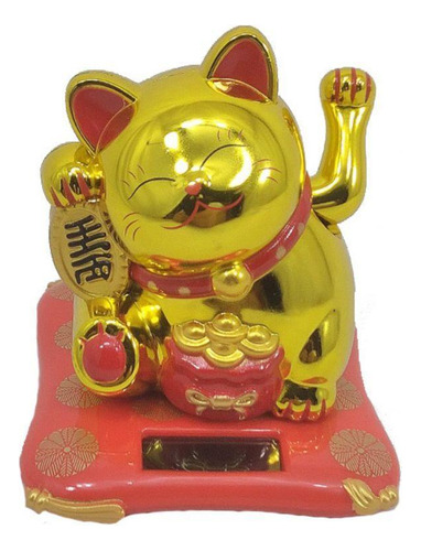 Maneki Neko Gato Da Sorte Dourado 7,5 Cm Energia Solar