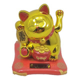 Maneki Neko Gato Da Sorte Dourado 7,5 Cm Energia Solar