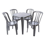 Conjunto Sala De Jantar Jr Plasticos Jr Plasticos Bistro Com 4 Cadeiras Desenho Liso Mesa De  - Cinza