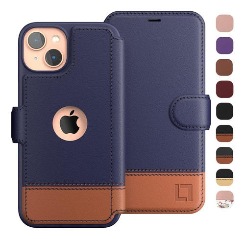 Funda Para iPhone 13 - Azul/marron Con Tarjetero