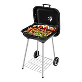 Novangua K-132 Asador De Carbón Móvil De Diámetro 46cm Prrilla Para Cocinar Hogar Ahumador Con Llantas Rejillas De Ventilación Dobles Control De Temperatura Negro