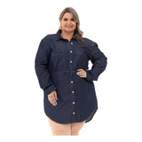 Vestido Chamise Jeans Plus Size Camisão Jeans Cinto Cintura.