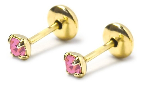 Aros Bebé Circón Rosado 2mm Enchapado Oro 18k