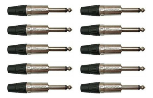Kit 10 Plug P10 Mono 6,3mm 1/4 Nickel Plt Ts L Bk In Wc 1112