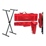 Bag Almofadada Cargo P/ Teclado Roland Vermelho + Suporte X