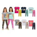 Kit 6 Peças Infantil Juvenil Feminino Camiseta + Legging