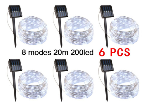 6pcs Serie Solar De 8 Modos Barra De Navidad De 20 M