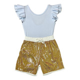 Conjunto Menina Blogueira Body Short Paetê Modinha Infantil