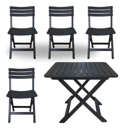 Jogo De Mesa + 4 Cadeiras De Plásticos Dobráveis Bar Preto