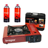 Anafe Camping Brogas + 2 Cartucho Butano Portátil Cocina 