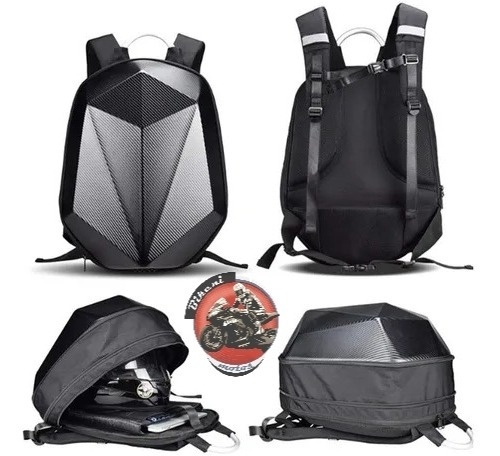 Mochila Semirigida Tipo Fibra Carbono Moto + Envio Gratis