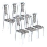 Conjunto Kit 6 Cadeiras Metal Aço Cozinha Branca Almofadada