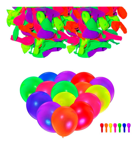 100 Globos Neón Num 12 Para Fiestas Flúor Fluorescente Uv