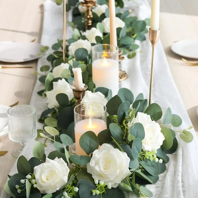 Guirnalda Flores Artificiales Para Centro De Mesa 180cm Blanco | Envío gratis