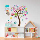 Vinil Decorativo Infantil Árbol Multicolor, Buhos