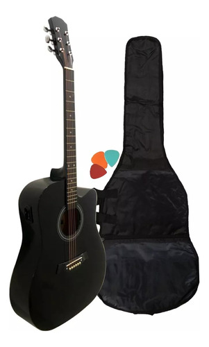 Guitarra Electroacústica Cuerdas De Acero Color Negro Funda 