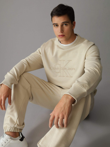 Sudadera Beige De Cuello Redondo Y Logo Calvin Klein Hombre