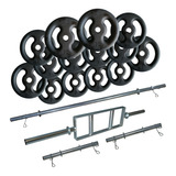 Kit Anilhas Ferro 60kg + 2 Barras 40cm + Barra 120 + Barra H