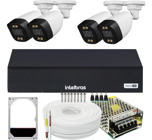 Conjunto 4 Câmeras Segurança Noturna Colorida Dvr Intelbras