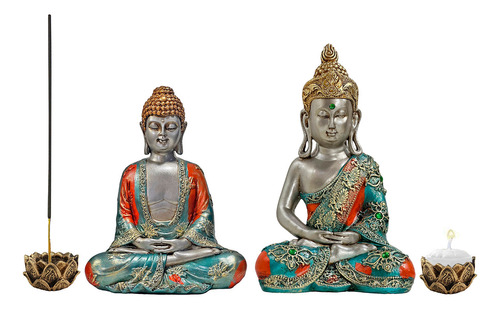  Shiva Buda Hindu Imagem Estátua Com 2 Incensários Castiçal