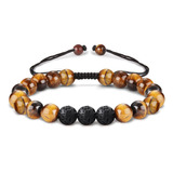 Pulsera De Piedra Natural De Ojo De Tigre Para Hombre 2pcs