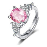 Anillos De Compromiso Mujer: Ovalo Rosa Cz Plata Ajustable