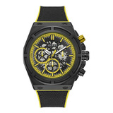 Reloj Guess Commander Para Caballero Plata Correa Negro Bisel Negro Fondo Amarillo