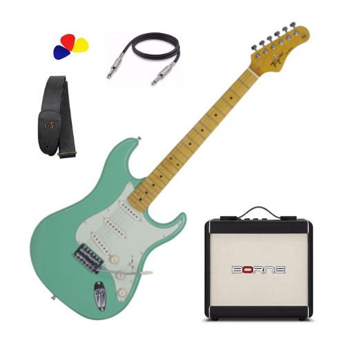 Kit Guitarra Stratocaster Tg-530 Surf Green Com Borne Preto