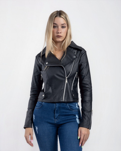 Campera Mujer Tipo Cuero Engomada Elastizada Canchera Talles