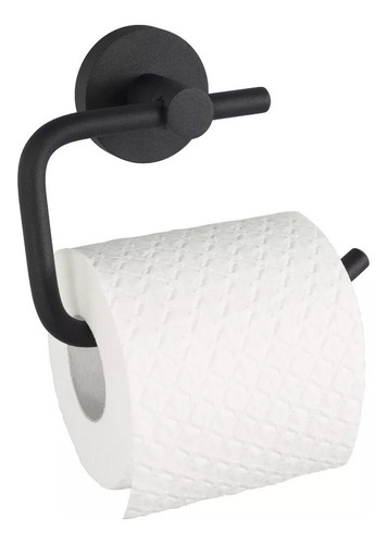 Porta Rollo Simple Negro Mate Metálico Para Pared De Baño