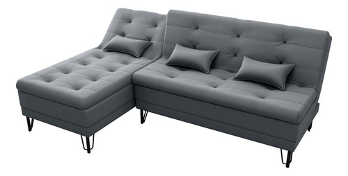 Sofá-cama + Chaise Nyc Veludo Confortável 3 Posições Sala Tv