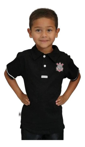 Camisa Polo Infantil Corinthians Preta Oficial