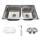 Cuba Dupla Gourmet Saldão 78x43 Aço Inox Escovado Acessórios