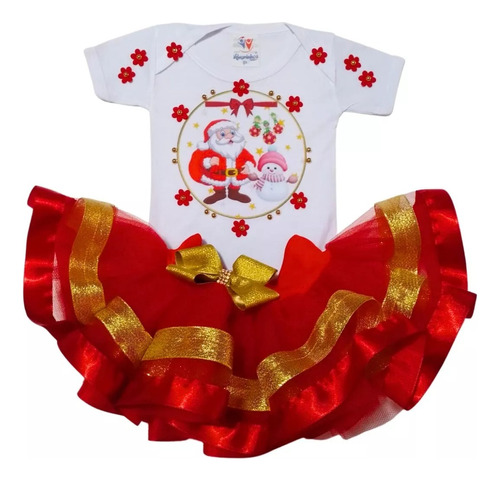 Body Papai Noel Bebê Menina Roupa Festa De Natal Com Saia