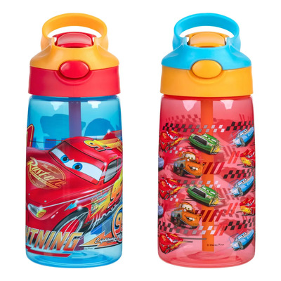 Set 2 Termos Infantiles Disney Pixar Cars 450ml (15.21 Oz) Con Popote Botella Antiderrames Con Tapa Hermética Libre De Bpa Diseño Seguro Y Práctico Resistentes Ideales Para Escuela Viajes Y Uso Diario