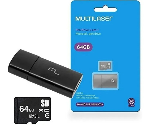 Cartão Memória Micro Sd + Adaptador Pen Drive 64gb - Mc164