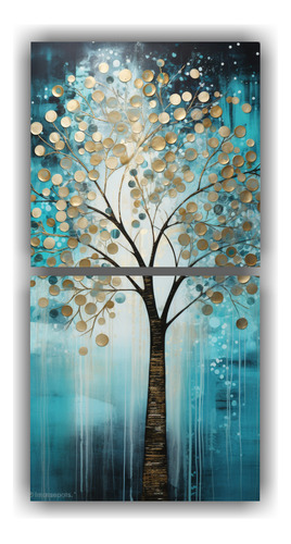 140x70cm Cuadro Árbol Turquesa Plata En Set 2 Art Vida