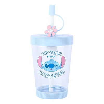 Miniso Vaso Con Tapa Y Popote Disney Stitch Plástico 535 Ml