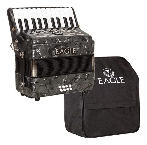 Acordeon Eagle Ega8b Preto 8 Baixos 22 Teclas Com Capa Bag