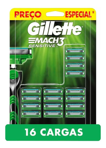 Kit Gillette Mach 3 Sensitive Com Cartucho 16 Refil