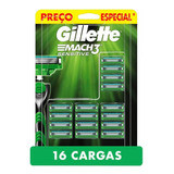 Kit Gillette Mach 3 Sensitive Com Cartucho 16 Refil